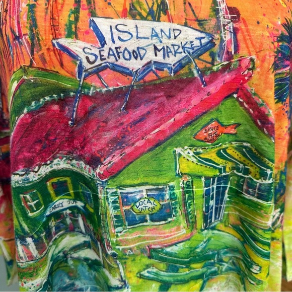 Leoma Lovegrove Colorful Tunic Top 3/4 SLV Asymmetrical Hem Large Maximalist EUC - Picture 3 of 6